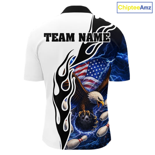 Blue Lightning Thunder American Flag Eagle Bowling shirt for Men Custom Patriotic Team bowling Jersey NQS11658