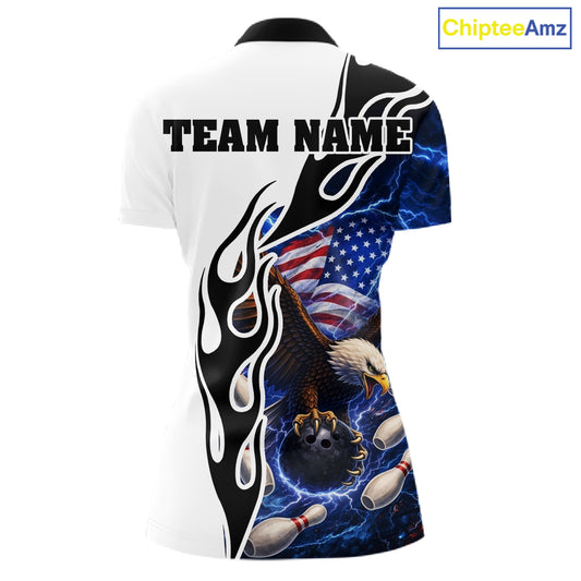Blue Lightning Thunder American Flag Eagle Women Bowling shirts Custom Patriotic Team bowling Jersey NQS11658
