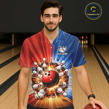 Load image into Gallery viewer, Funny Bowling Boom Hawaiian Shirt Custom Red, White and Blue Team Bowler Jerseys NQS11660