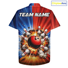 Load image into Gallery viewer, Funny Bowling Boom Hawaiian Shirt Custom Red, White and Blue Team Bowler Jerseys NQS11660