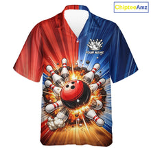 Load image into Gallery viewer, Funny Bowling Boom Hawaiian Shirt Custom Red, White and Blue Team Bowler Jerseys NQS11660