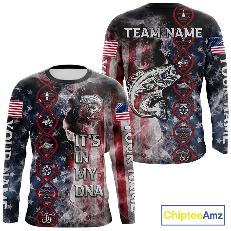 Largemouth Bass fishing smoke American Flag It's in my DNA custom UV protection fishing shirts NQS11664