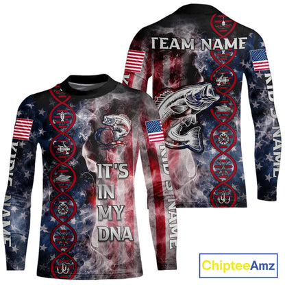 Largemouth Bass fishing smoke American Flag It's in my DNA custom UV protection fishing shirts NQS11664