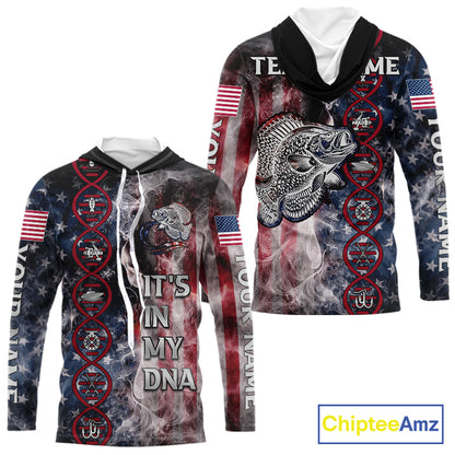 Crappie fishing smoke American Flag It's in my DNA custom UV protection fishing shirts for fishermen NQS11665