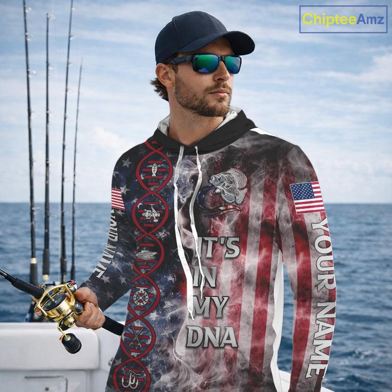 Crappie fishing smoke American Flag It's in my DNA custom UV protection fishing shirts for fishermen NQS11665