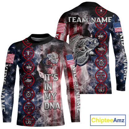 Crappie fishing smoke American Flag It's in my DNA custom UV protection fishing shirts for fishermen NQS11665