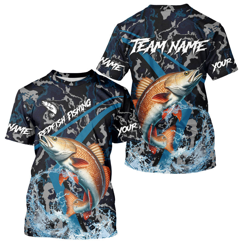 Custom Redfish Fishing Camo Long Sleeve Fishing Shirts, Personalized Red Drum Fishing Team Jerseys NQS9703