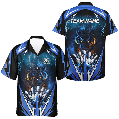 Blue Lightning Thunder Tiger Hawaiian bowling shirts Custom team button up bowling shirts outfit NQS9706