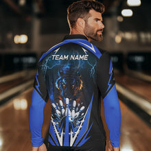 Load image into Gallery viewer, Blue Lightning Thunder Tiger Mens Bowling Polo, Quarter Zip Shirts Custom Bowler Jersey bowling outfit NQS9706