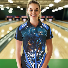 Load image into Gallery viewer, Blue Lightning Thunder Tiger Women Bowling Polo, Quarter Zip Shirt Custom Bowler Jersey bowling outfit NQS9706