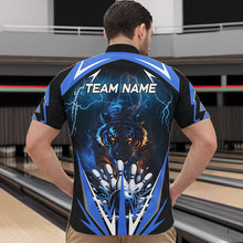 Load image into Gallery viewer, Blue Lightning Thunder Tiger Mens Bowling Polo, Quarter Zip Shirts Custom Bowler Jersey bowling outfit NQS9706