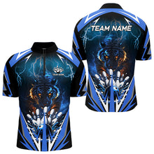 Load image into Gallery viewer, Blue Lightning Thunder Tiger Mens Bowling Polo, Quarter Zip Shirts Custom Bowler Jersey bowling outfit NQS9706