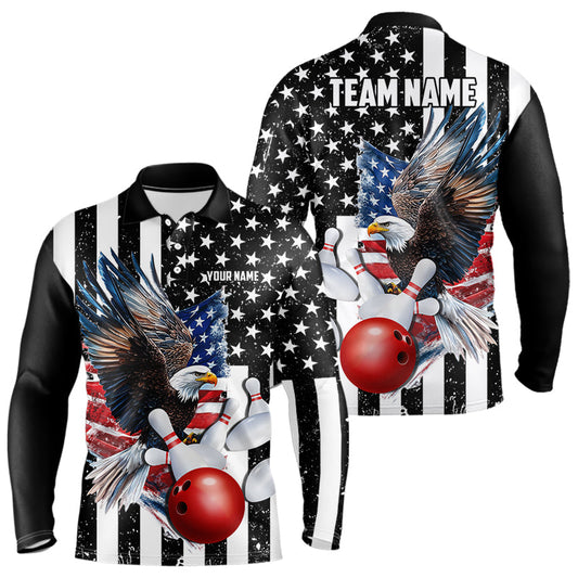 Black and White American Flag Eagle Mens Bowling Shirt Custom patriotic outfit men Bowling Team Jersey NQS9709