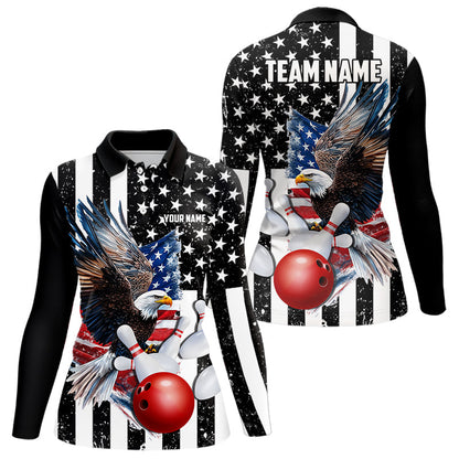 Black & White American Flag Eagle Women Bowling Shirt Custom patriotic outfit ladies Bowling Jersey NQS9709
