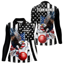 Load image into Gallery viewer, Black &amp; White American Flag Eagle Women Bowling Shirt Custom patriotic outfit ladies Bowling Jersey NQS9709