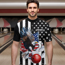 Load image into Gallery viewer, Black and White American Flag Eagle Mens Bowling Shirt Custom patriotic outfit men Bowling Team Jersey NQS9709