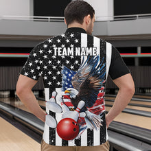 Load image into Gallery viewer, Black and White American Flag Eagle Mens Bowling Shirt Custom patriotic outfit men Bowling Team Jersey NQS9709