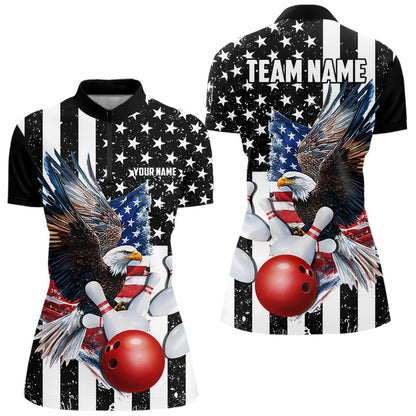 Black & White American Flag Eagle Women Bowling Shirt Custom patriotic outfit ladies Bowling Jersey NQS9709