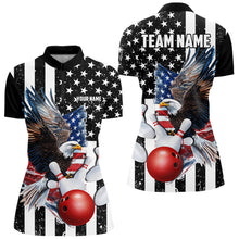 Load image into Gallery viewer, Black &amp; White American Flag Eagle Women Bowling Shirt Custom patriotic outfit ladies Bowling Jersey NQS9709
