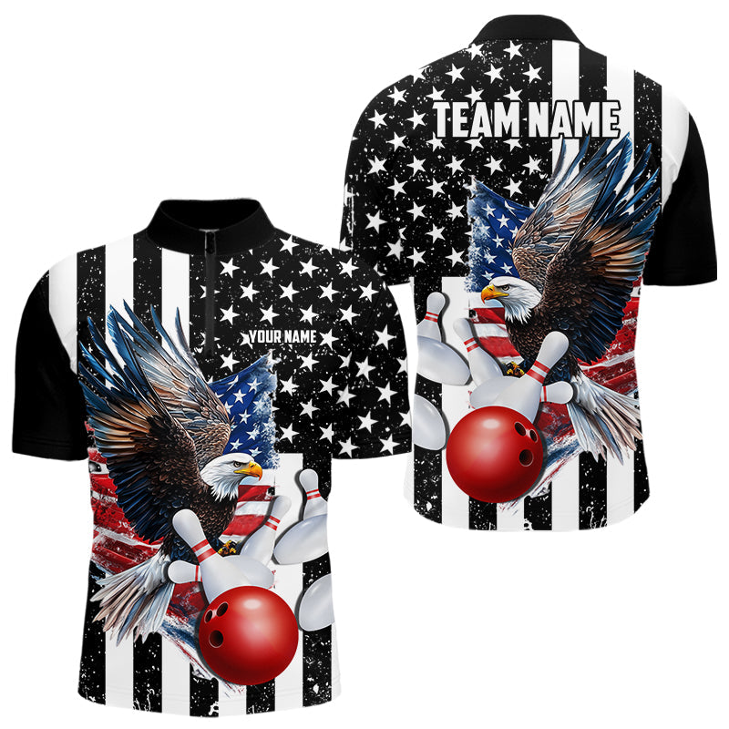 Black and White American Flag Eagle Mens Bowling Shirt Custom patriotic outfit men Bowling Team Jersey NQS9709