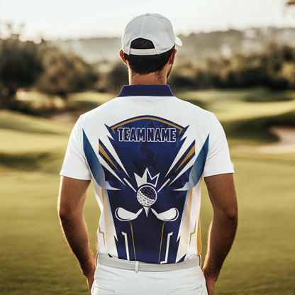 White and Blue Camo Custom Golf Polo Shirts For Men, mens golf outfit team golf shirts NQS9710