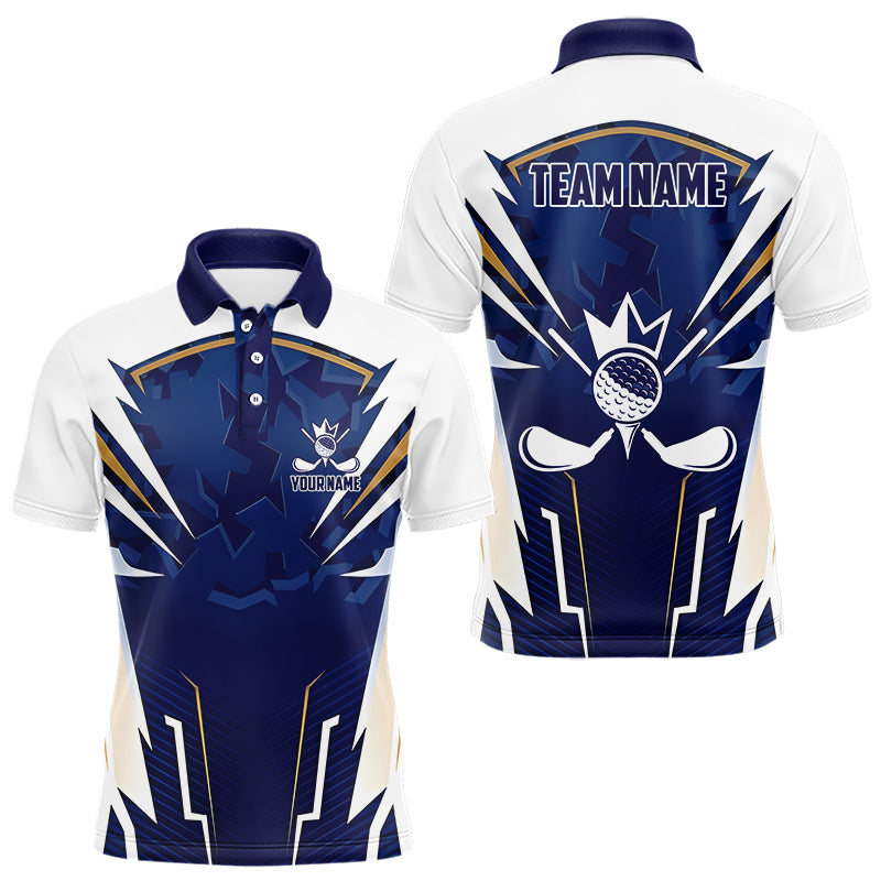 White and Blue Camo Custom Golf Polo Shirts For Men, mens golf outfit team golf shirts NQS9710