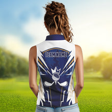 Load image into Gallery viewer, White and Blue Camo Custom womens golf shirts sleeveless, ladies golf outfit team golf shirts NQS9710