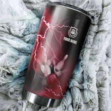 Load image into Gallery viewer, Multicolor Lightning thunder storm Bowling ball pins Custom name and team name bowling tumblers Cup NQS9711