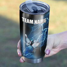 Load image into Gallery viewer, Multicolor Lightning thunder storm Bowling ball pins Custom name and team name bowling tumblers Cup NQS9711