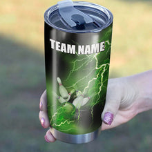 Load image into Gallery viewer, Multicolor Lightning thunder storm Bowling ball pins Custom name and team name bowling tumblers Cup NQS9711