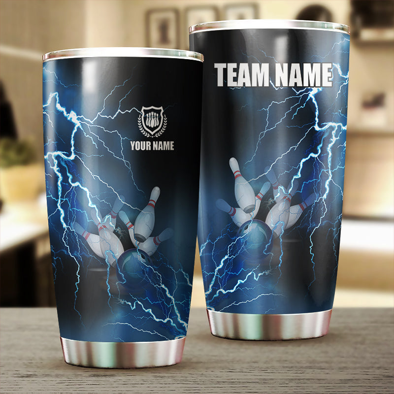 Multicolor Lightning thunder storm Bowling ball pins Custom name and team name bowling tumblers Cup NQS9711