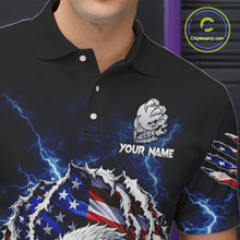 Load image into Gallery viewer, Blue Lightning Thunder US Flag Eagle Bowling Shirts For Men Custom Patriotic Bowling Team Jerseys NQS11749