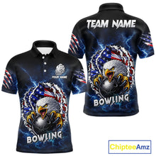 Load image into Gallery viewer, Blue Lightning Thunder US Flag Eagle Bowling Shirts For Men Custom Patriotic Bowling Team Jerseys NQS11749