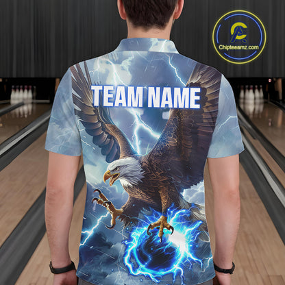Blue lightning thunder bowling Eagle custom Men Bowling Polo Shirts, gift for team bowlers NQS7488