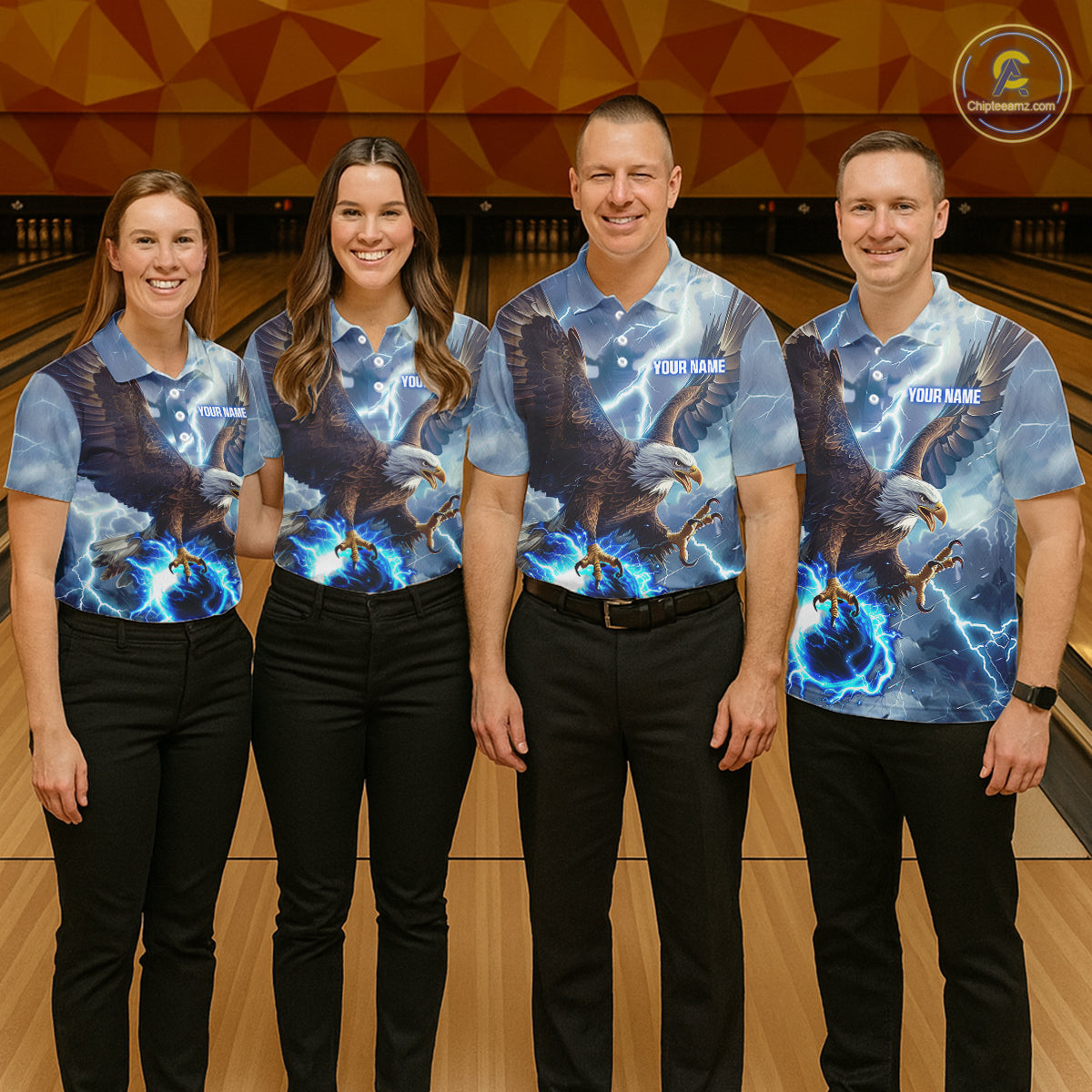 Blue lightning thunder bowling Eagle custom Men Bowling Polo Shirts, gift for team bowlers NQS7488