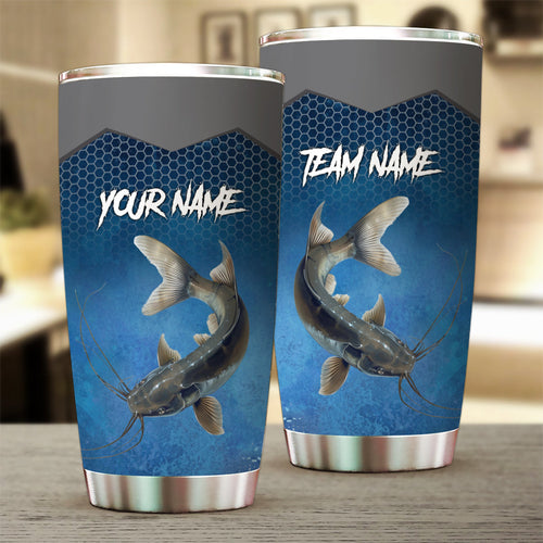 1PC Blue camo Catfish Fishing Customize Stainless Steel Tumbler Cup, Personalized fishing gift NQS9876