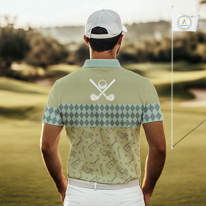 Olive Green Golf Camo argyle pattern Mens golf polo shirts custom name best mens golf wear NQS9973