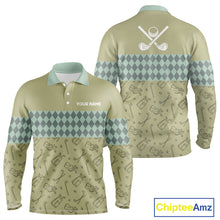 Load image into Gallery viewer, Olive Green Golf Camo argyle pattern Mens golf polo shirts custom name best mens golf wear NQS9973