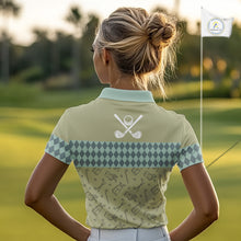 Load image into Gallery viewer, Olive Green Golf Camo argyle pattern Women golf polo shirts custom name best ladies golf wear NQS9973