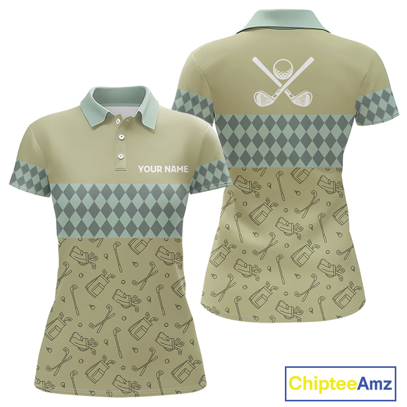Olive Green Golf Camo argyle pattern Women golf polo shirts custom name best ladies golf wear NQS9973