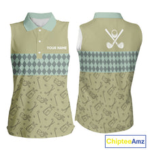 Load image into Gallery viewer, Olive Green Golf Camo argyle pattern Women sleeveless golf polo shirts custom best ladies golf wear NQS9973