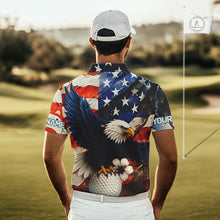 Load image into Gallery viewer, American Flag Eagle Mens golf polo shirts custom patriotic Eagle golf attire for men NQS9976