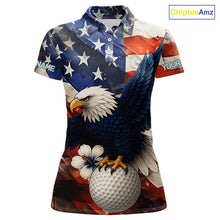 Load image into Gallery viewer, American Flag Eagle Women golf polo shirts custom patriotic Eagle golf attire for ladies NQS9976