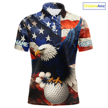 Load image into Gallery viewer, American Flag Eagle Mens golf polo shirts custom patriotic Eagle golf attire for men NQS9976
