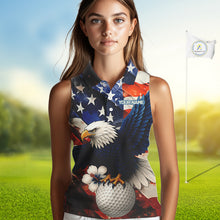 Load image into Gallery viewer, American Flag Eagle Women sleeveless golf polo shirts custom patriotic Eagle golf attire for ladies NQS9976