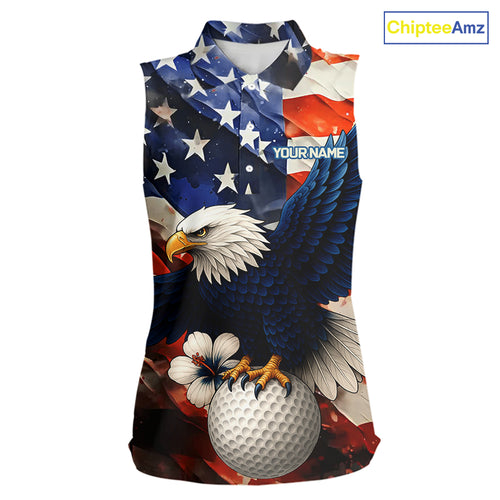 American Flag Eagle Women sleeveless golf polo shirts custom patriotic Eagle golf attire for ladies NQS9976
