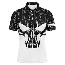 Load image into Gallery viewer, Black and white Mens golf polo shirts custom funny skull golf pattern shirts for men, golfing gifts NQS5750