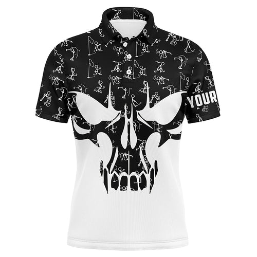 Black and white Mens golf polo shirts custom funny skull golf pattern shirts for men, golfing gifts NQS5750