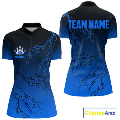 Black and Blue gradient Lightning thunder storm Bowling shirts for Women Custom Bowling Team Jerseys NQS10135