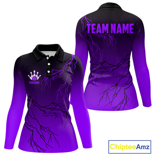 Black and Purple gradient Lightning thunder storm Bowling shirts for Women Custom Bowling Team Jersey NQS10136